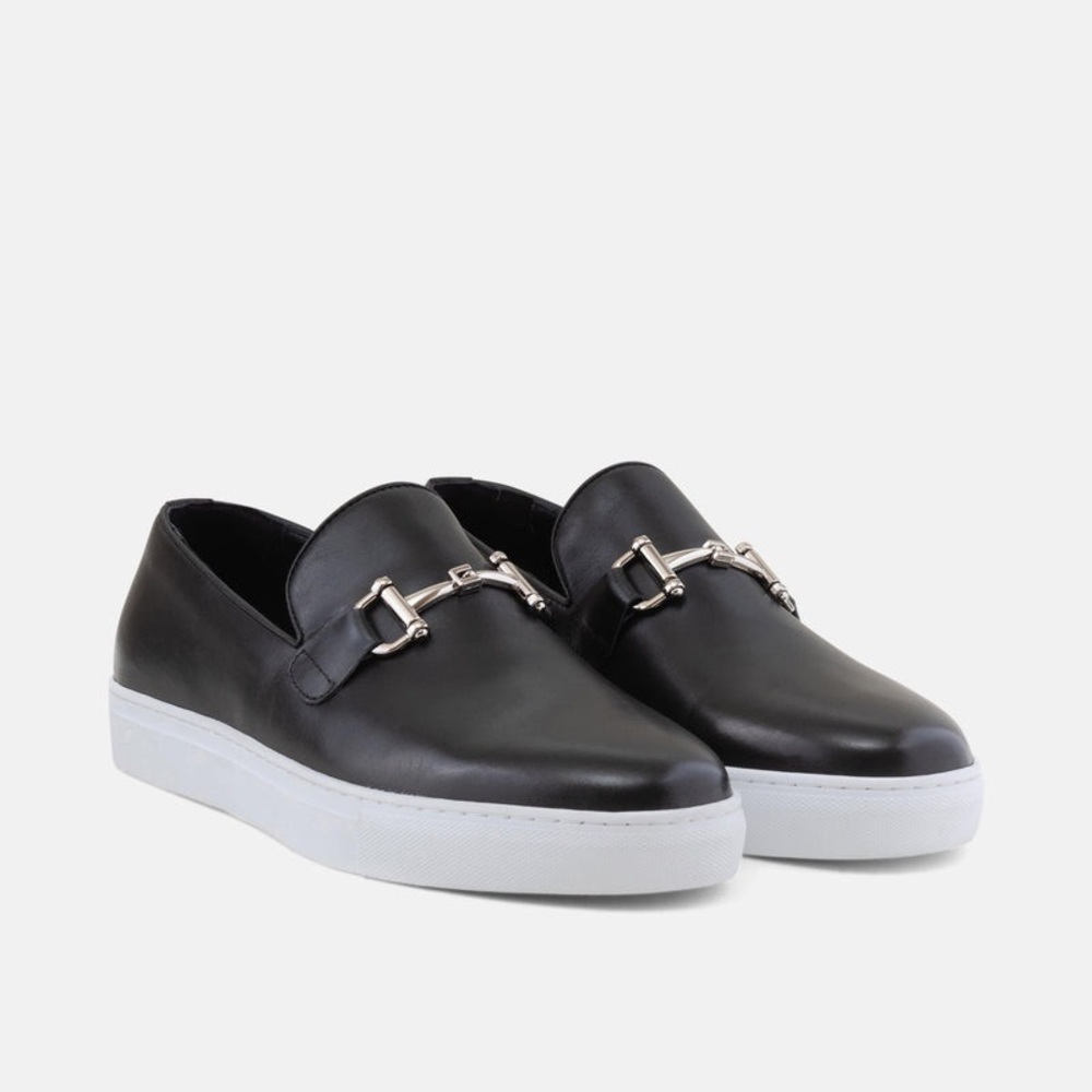 MARC NOLAN Broadway Black Horsebit Leather Slip-On Sneakers
